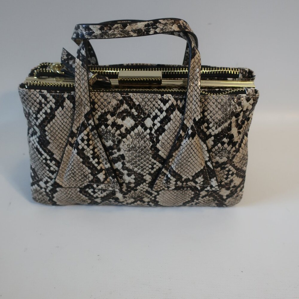 NWT Womens Scoop Brn/Tan Snake Print Faux Leather Mini Double Handle Crossbody